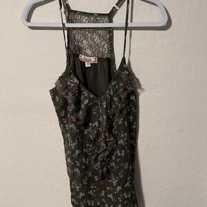 Floral Camisole with Lace - Black and Blue L Y2K